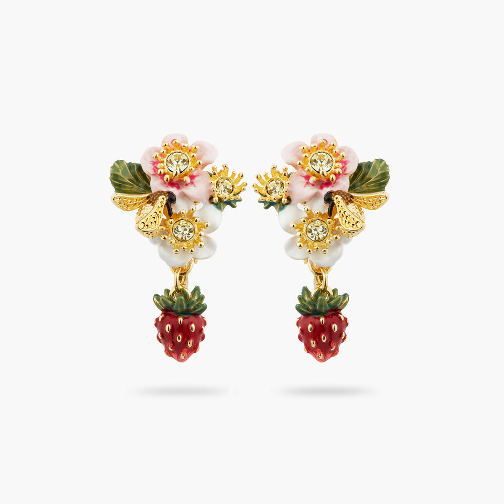 Wild Strawberry and Strawberry Flower Clip-On Earrings