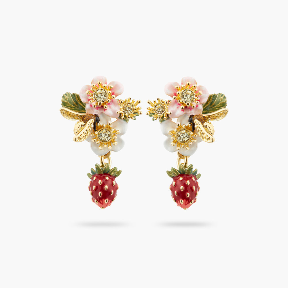Wild Strawberry and Strawberry Flower Post Earrings