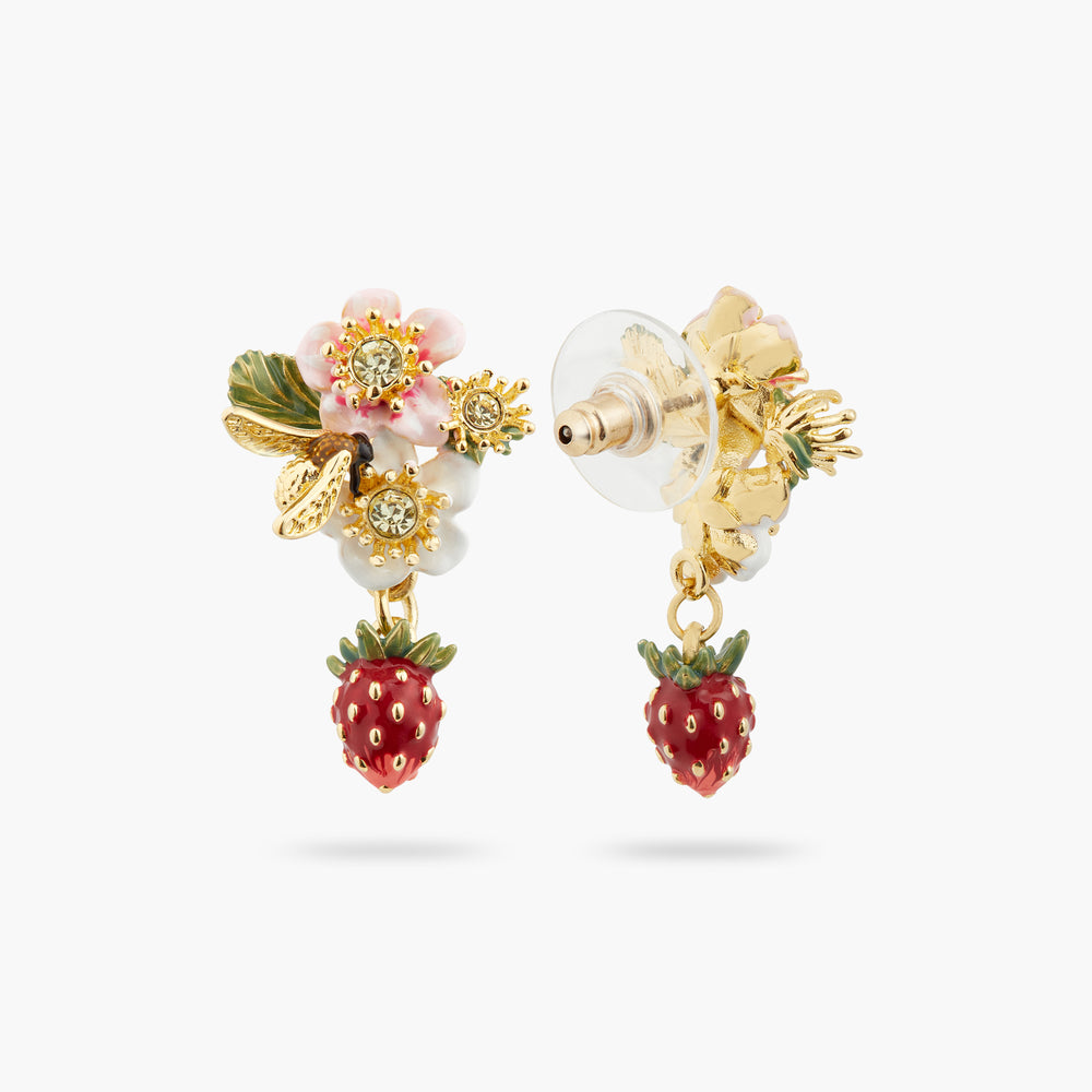 Wild Strawberry and Strawberry Flower Post Earrings