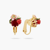 Wild Strawberry and Red Stone Clip-On Earrings