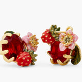 Wild Strawberry and Red Stone Clip-On Earrings