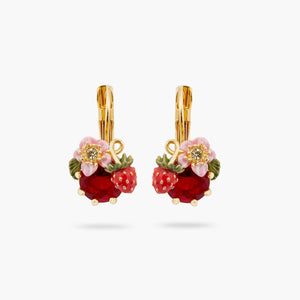 Wild Strawberry and Red Stone Sleeper Earrings