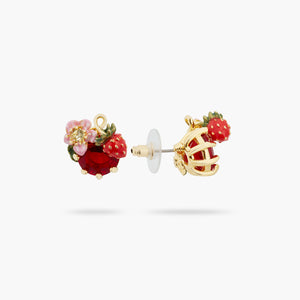 Wild Strawberry and Red Stone Post Earrings