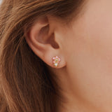 Asymmetrical Wild Strawberry and Pink Flower Post Earrings