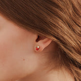 Asymmetrical Wild Strawberry and Pink Flower Post Earrings