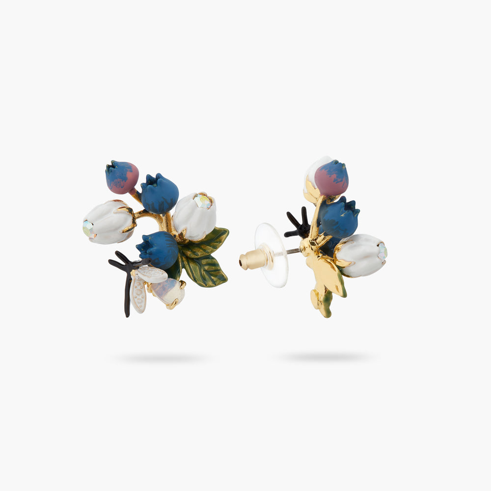 Blueberry, White Flower and Firefly Post Earrings