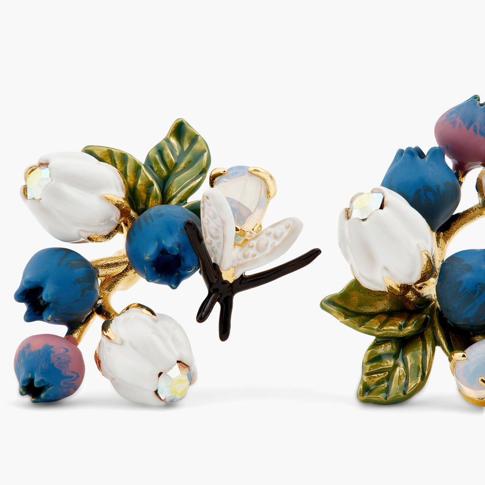 Blueberry, White Flower and Firefly Post Earrings