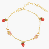 Wild Strawberry and Pink Flower Charm Bracelet