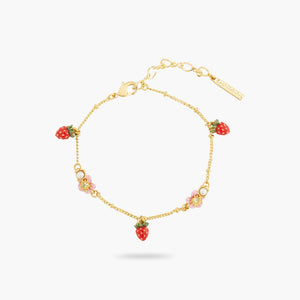 Wild Strawberry and Pink Flower Charm Bracelet