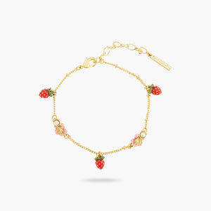 seeded strawberry fruit charm Wild Strawberry and Pink Flower Charm Bracelet – Les Néréides