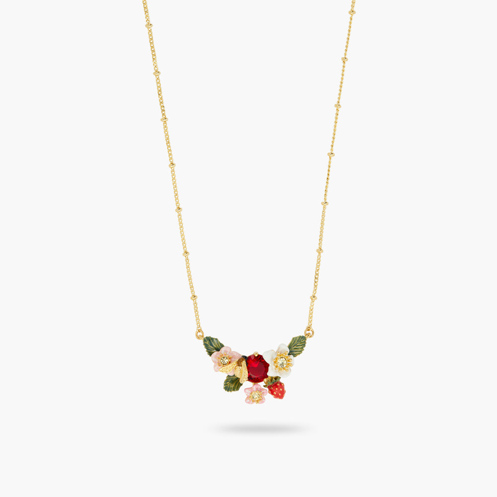 
            
                Load image into Gallery viewer, Wild Strawberry, Strawberry Flower and Bumblebee Statement Necklace
            
        
