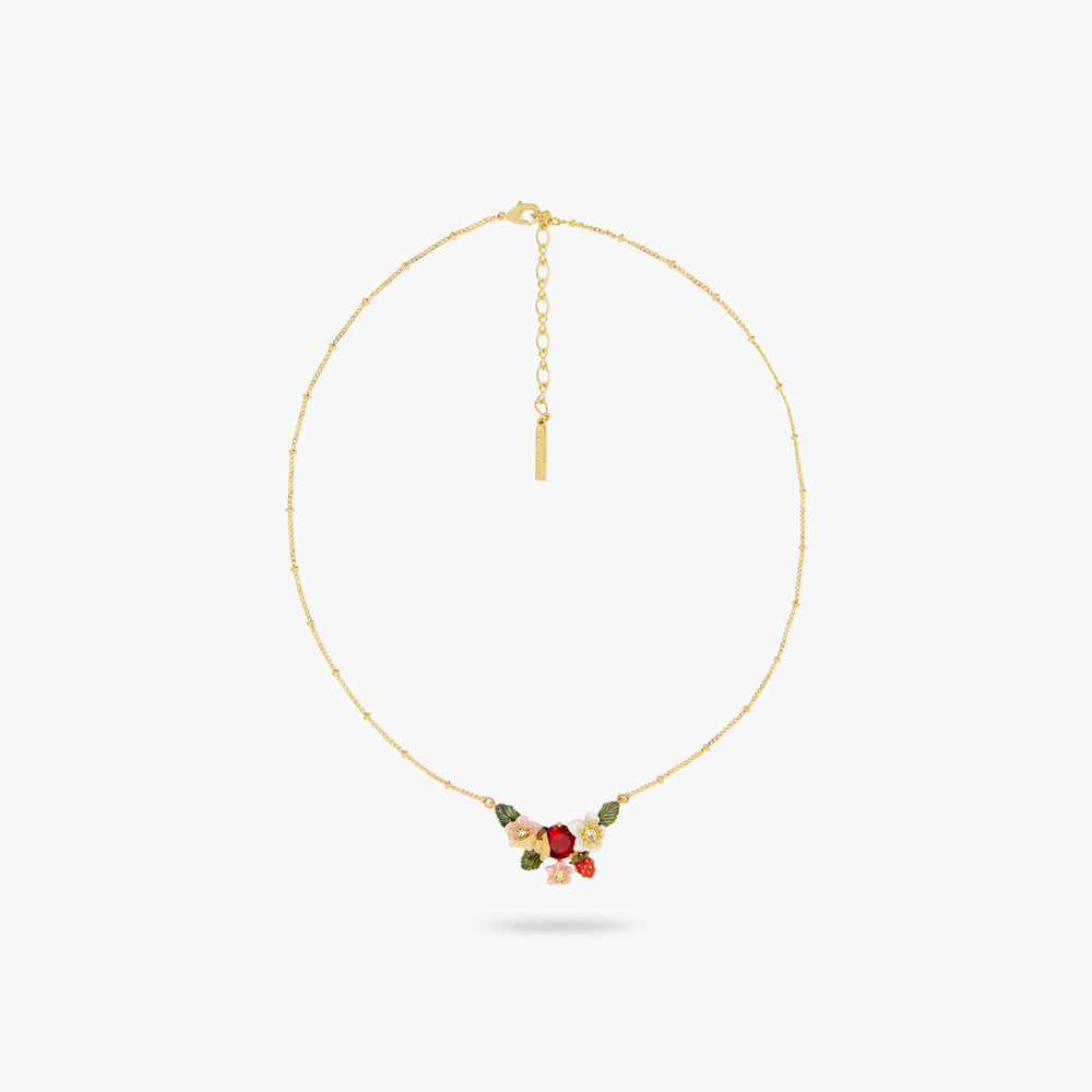 Wild Strawberry, Strawberry Flower and Bumblebee Statement Necklace