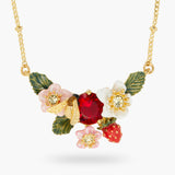 Wild Strawberry, Strawberry Flower and Bumblebee Statement Necklace