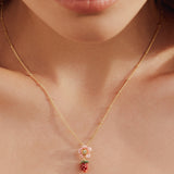 Wild Strawberry and Pink Flower Pendant Necklace