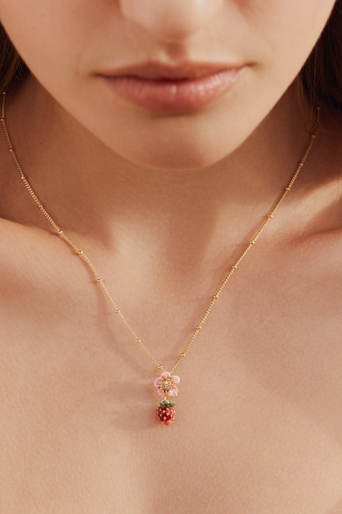 Wild Strawberry and Pink Flower Pendant Necklace – Les Néréides