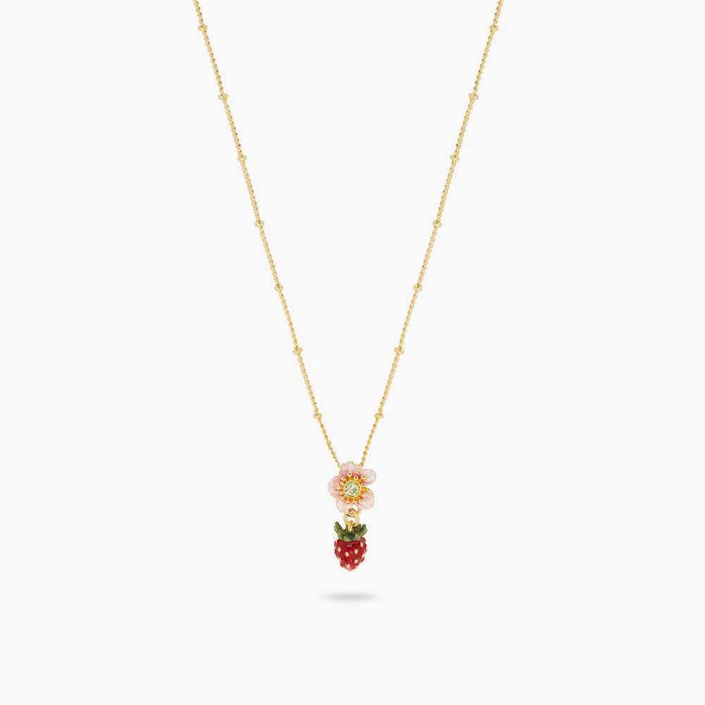 Wild Strawberry and Pink Flower Pendant Necklace