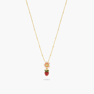 Wild Strawberry and Pink Flower Pendant Necklace