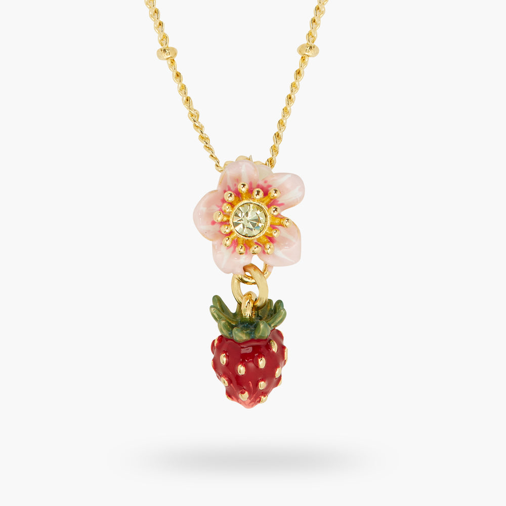 Wild Strawberry and Pink Flower Pendant Necklace