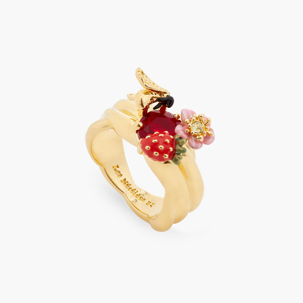 Wild Strawberry, Bumblebee and Round Stone Cocktail Ring