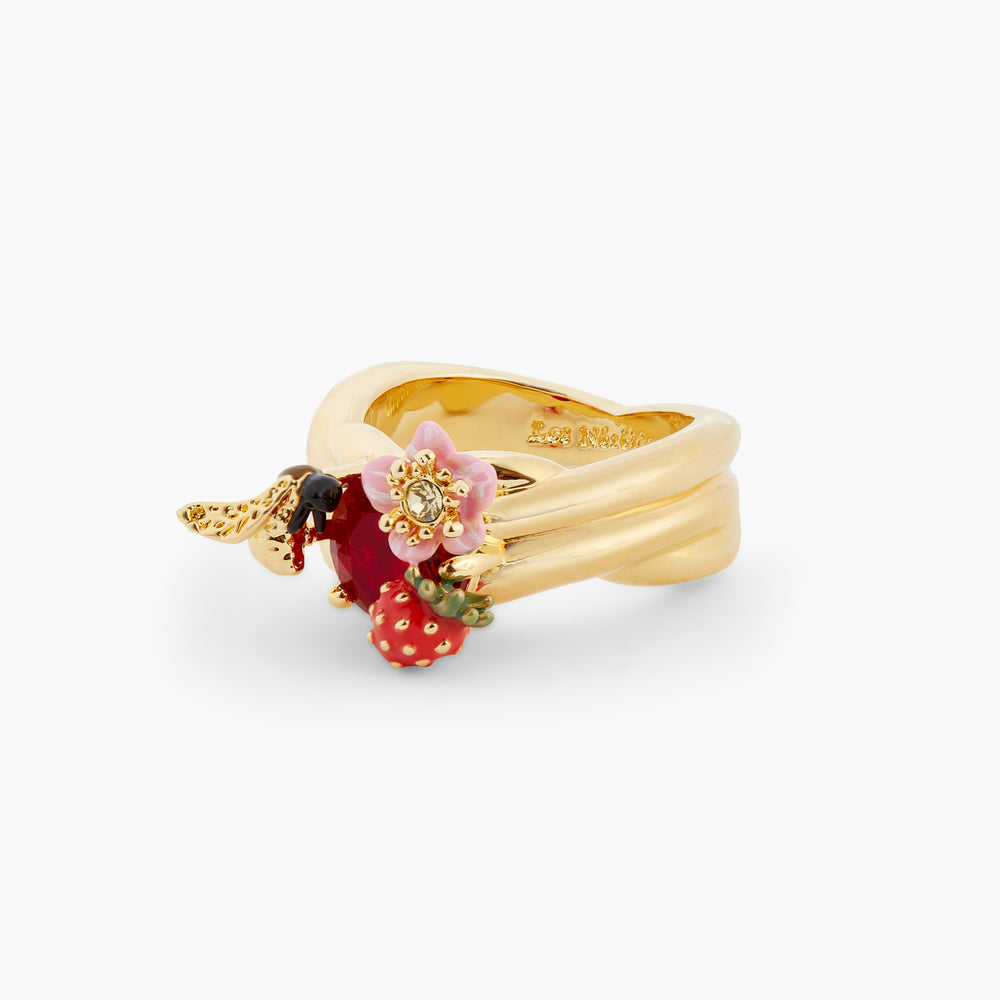 Wild Strawberry, Bumblebee and Round Stone Cocktail Ring
