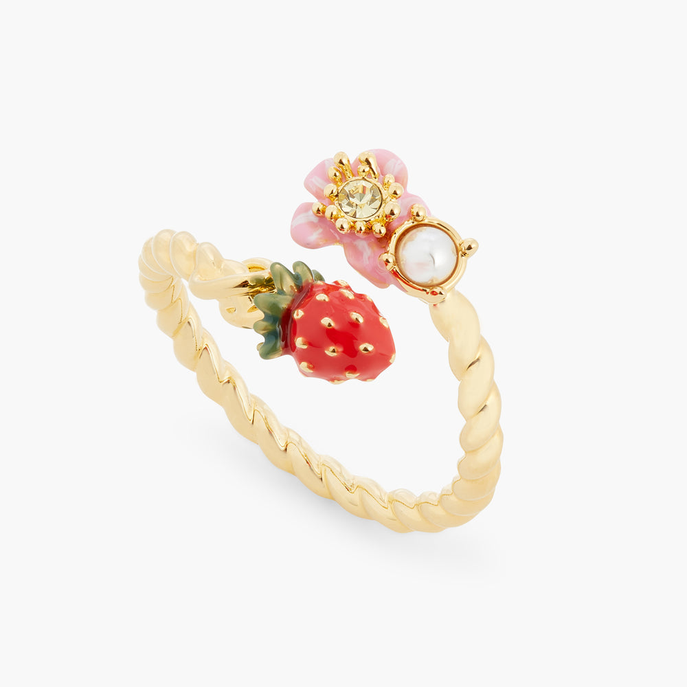 Wild Strawberry and Pink Flower Adjustable Ring