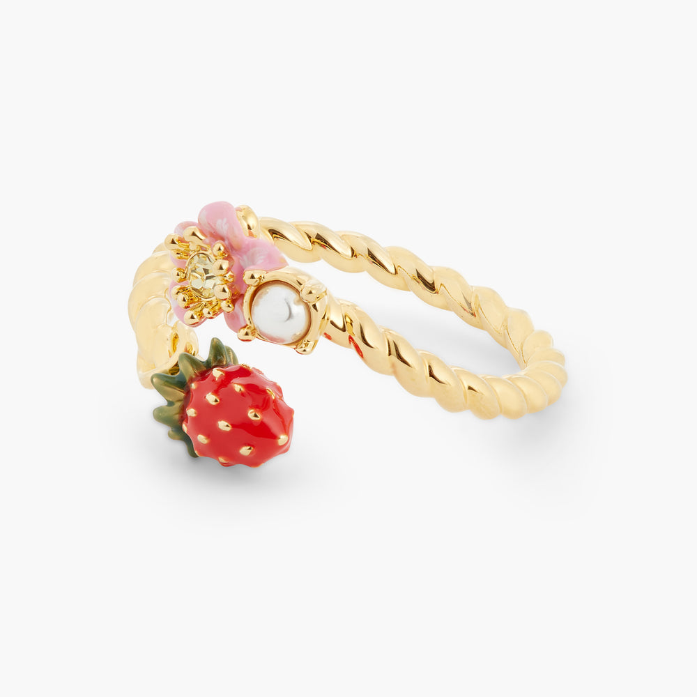 Wild Strawberry and Pink Flower Adjustable Ring