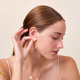 White Flower and Pink Pearl Post Earrings
