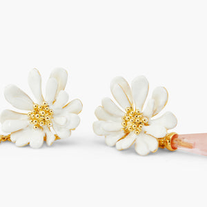 White Flower and Pink Pearl Clip-on Earrings