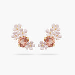 Verbena Flower and Round Stone Post Earrings