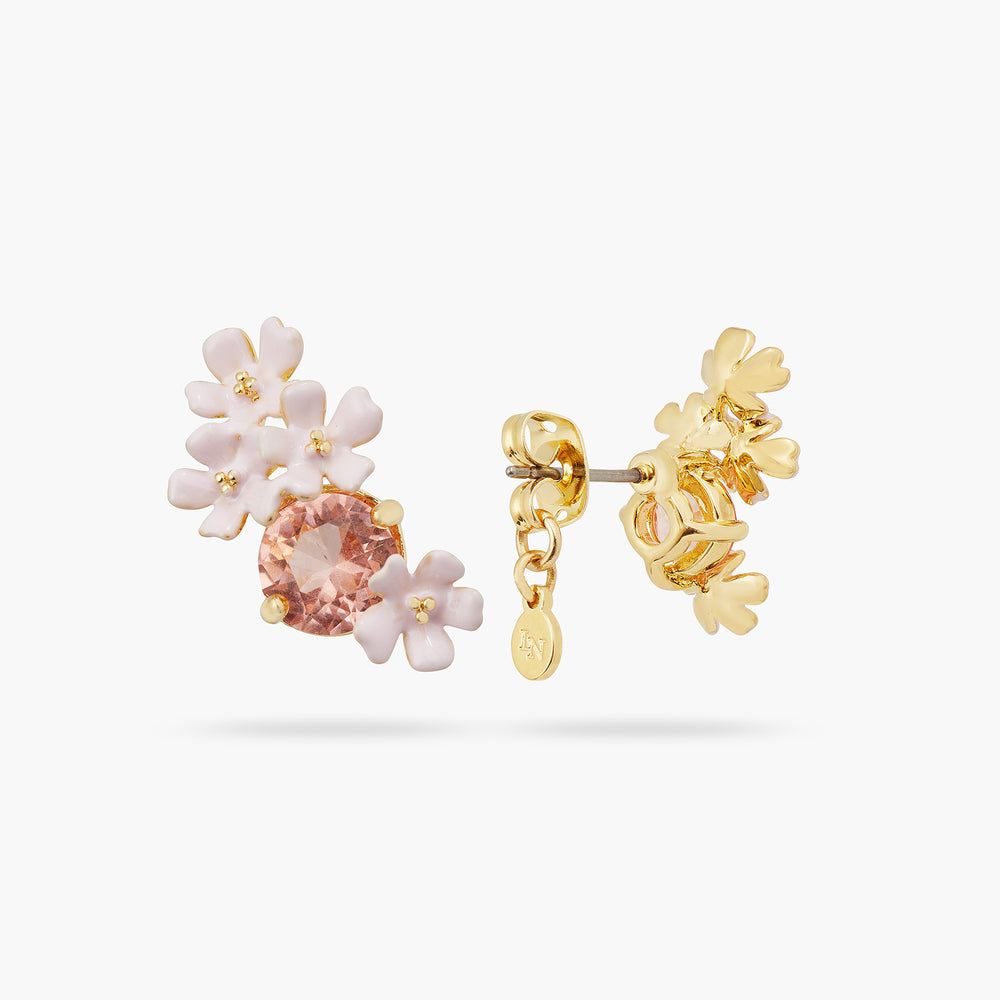 Verbena Flower and Round Stone Post Earrings