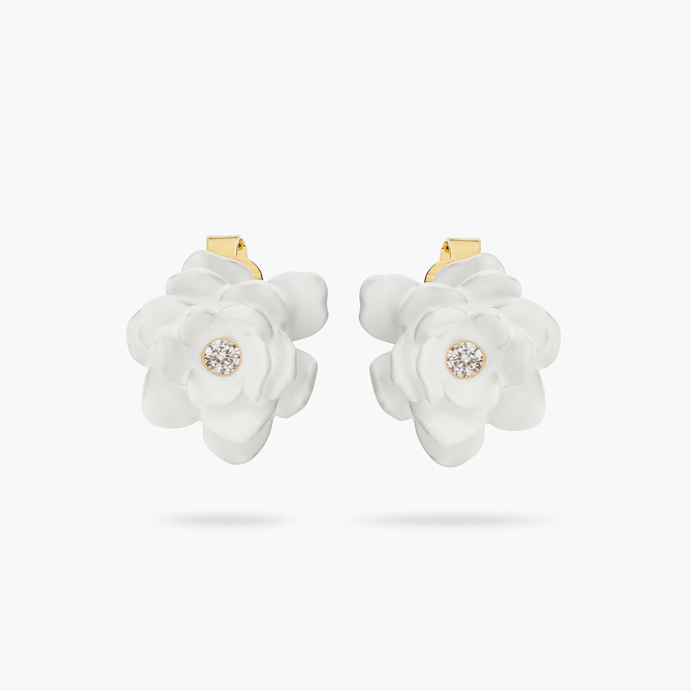 
            
                Load image into Gallery viewer, Gardenia and Cut Stone Clip-on Earrings
            
        