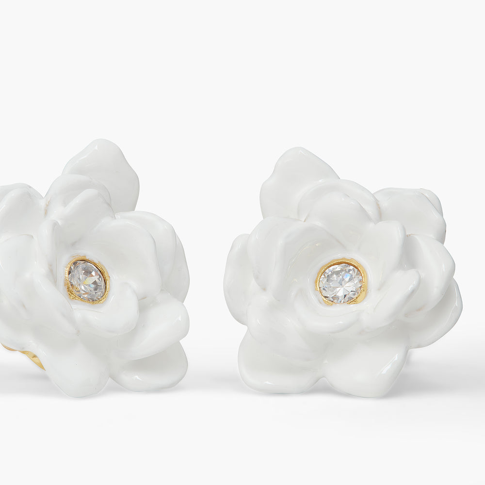 
            
                Load image into Gallery viewer, Gardenia and Cut Stone Clip-on Earrings
            
        
