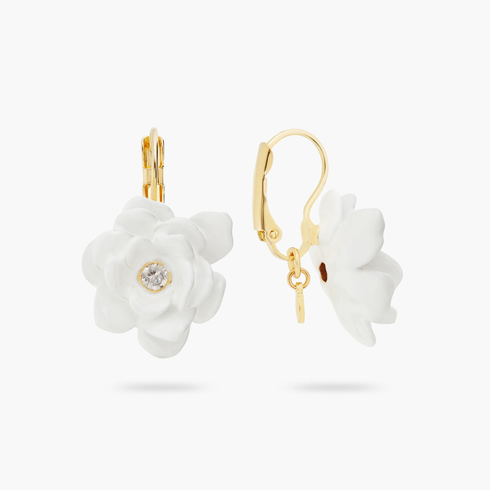 
            
                Load image into Gallery viewer, Gardenia and Cut Stone Sleeper Earrings
            
        