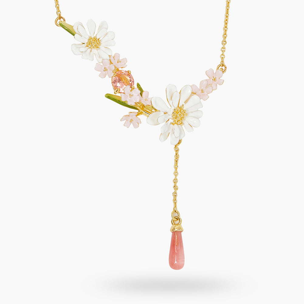 Flower Bouquet and Pink Pearl Statement Necklace