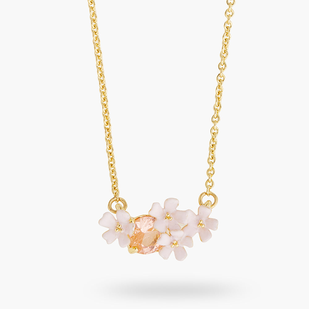 Verbena Flower and Round Stone Statement Necklace
