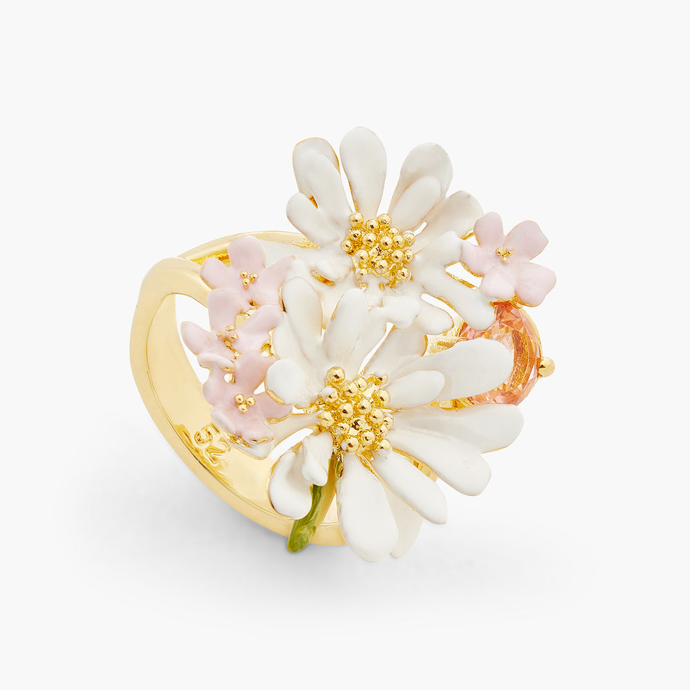 Flower Bouquet and Round Stone Cocktail Ring