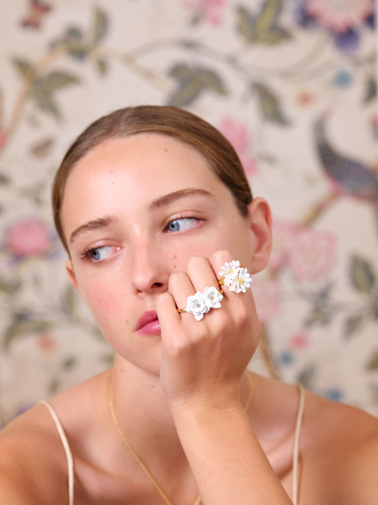 Flower Bouquet and Round Stone Cocktail Ring