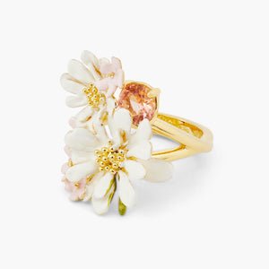 Flower Bouquet and Round Stone Cocktail Ring