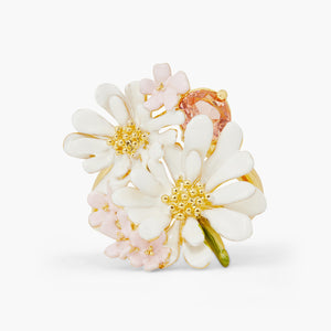 Flower Bouquet and Round Stone Cocktail Ring