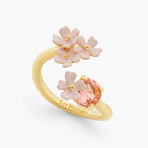Verbena Flower and Round Stone Adjustable Me and You Ring