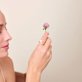 Verbena Flower and Round Stone Adjustable Me and You Ring