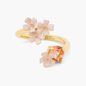 Verbena Flower and Round Stone Adjustable Me and You Ring