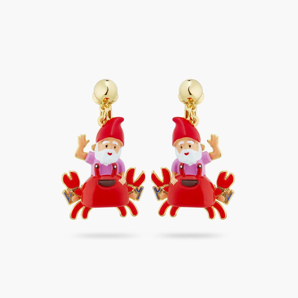 N2 Garden Gnome and Red Crab Clip-On Earrings