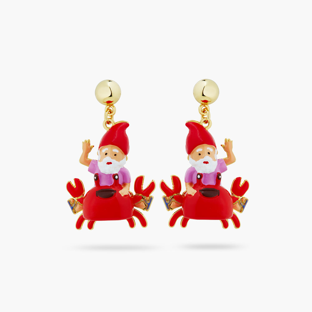 Garden Gnome and Red Crab Post Earrings