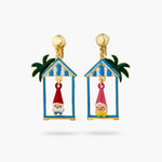 Toadstool Family Couple and Beach Hut Asymmetrical Clip-On Earrings