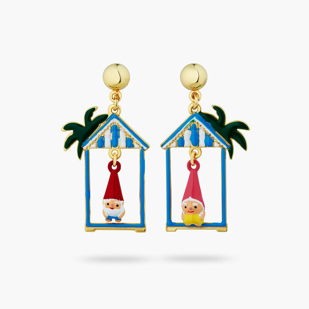 N2 Toadstool Family Couple and Beach Hut Asymmetrical Post Earrings