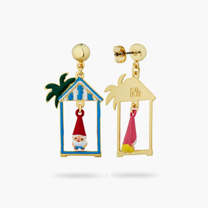 N2 Toadstool Family Couple and Beach Hut Asymmetrical Post Earrings