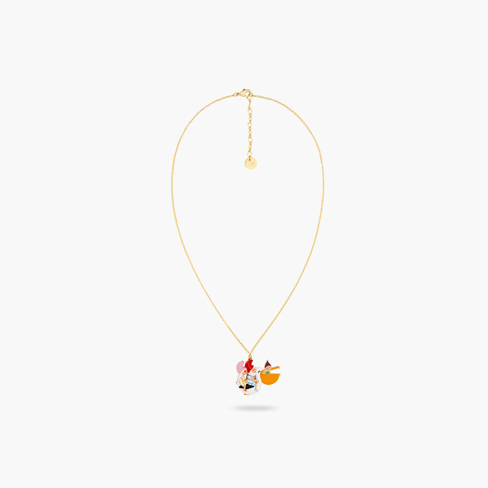 N2 Toadstool Family Couple Riding A Pelican Pendant Necklace