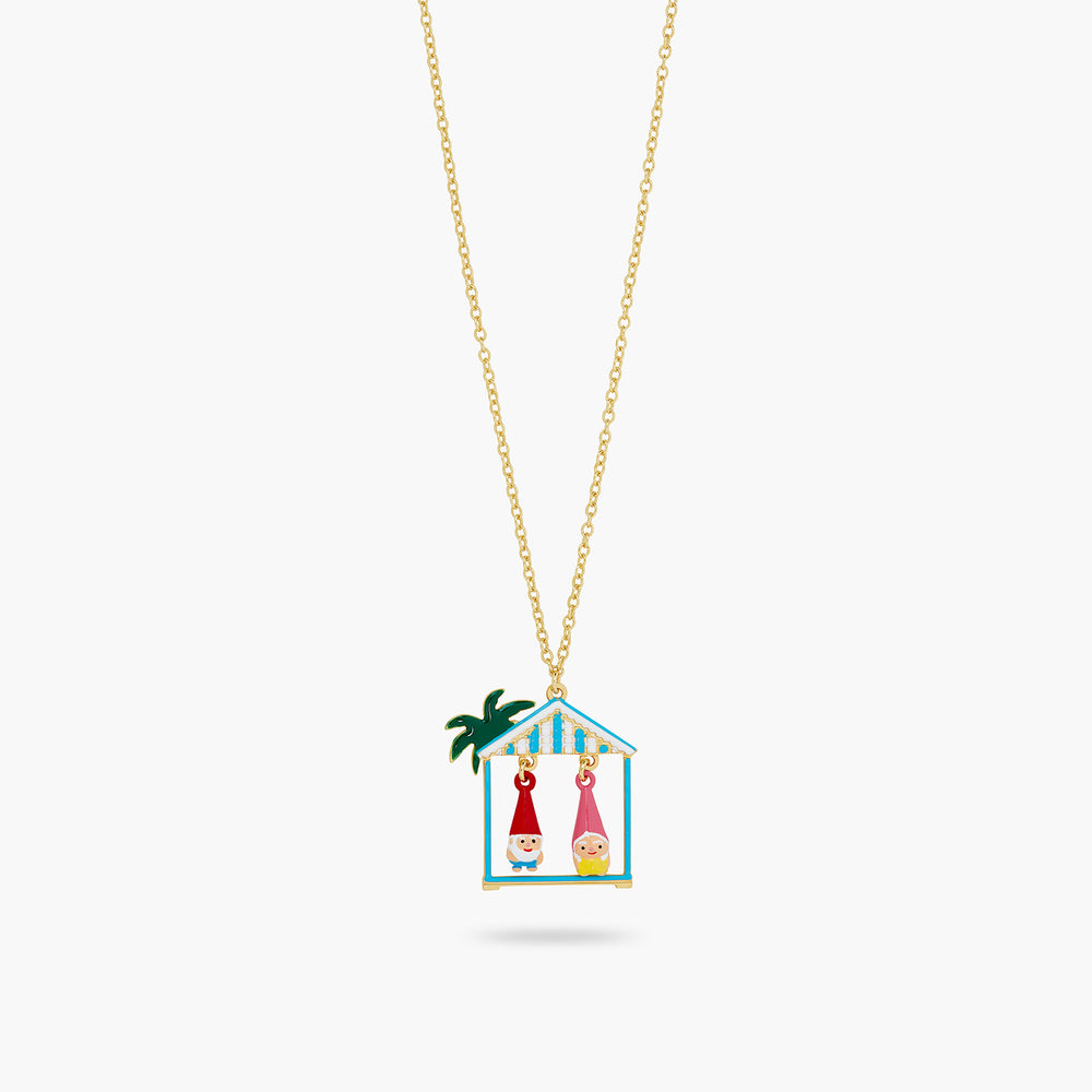 N2 Toadstool Family Couple and Beach Hut Pendant Necklace