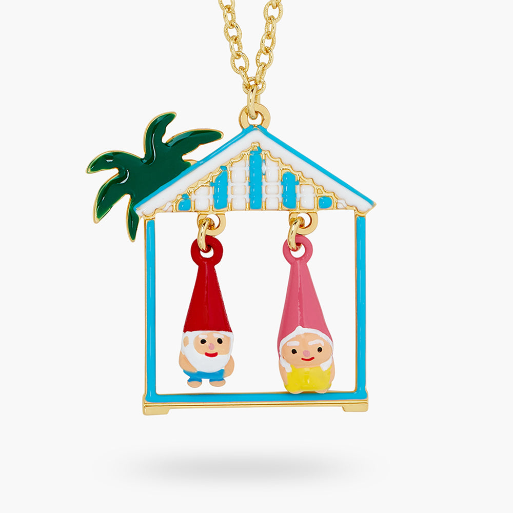 N2 Toadstool Family Couple and Beach Hut Pendant Necklace